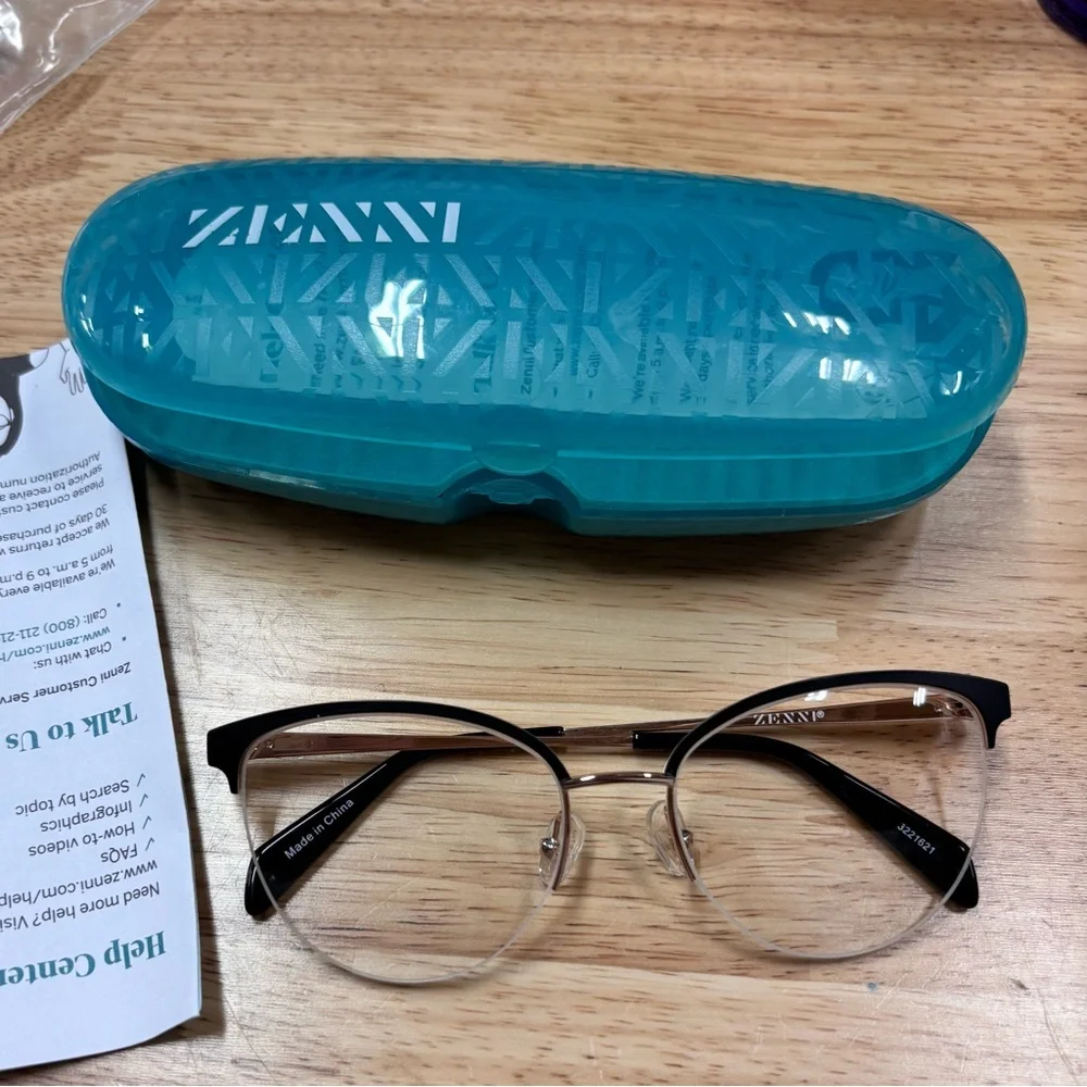 ZENNI OPTICAL Eyeglasses Black Frame Cat Eye Style with Hardcase NEW